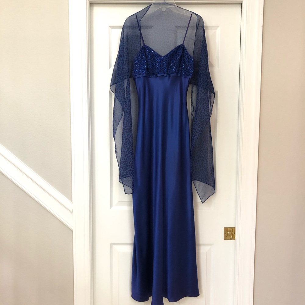 DeLaru Satin sequin Leopard print Dress with Shawl